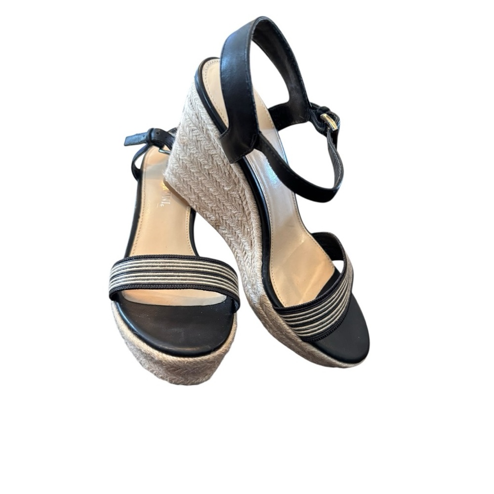 Franco Fortini Black and Cream Wedge Sandals Size 8.5